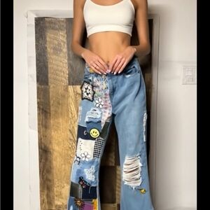 BDG Colorful Patchwork Flare Jeans
